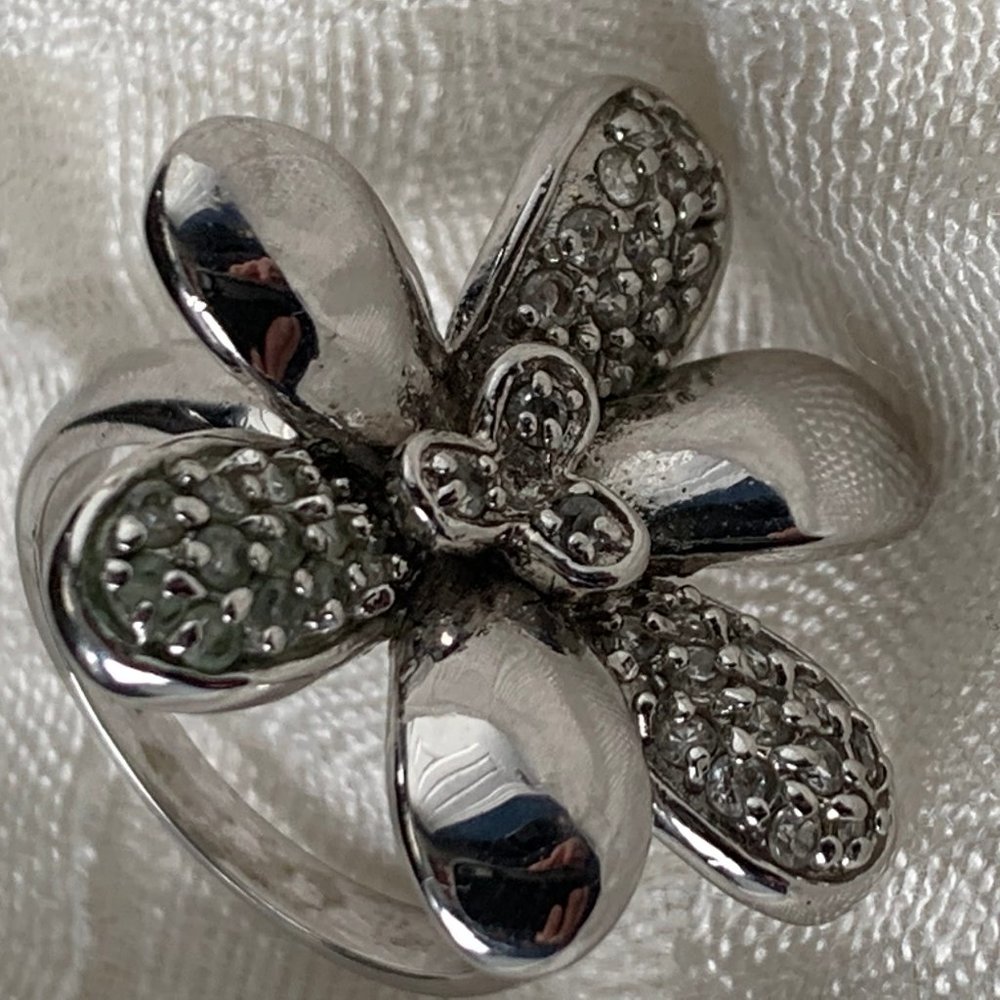 STERLING SILVER .925 PAVE CZ FLOWER RING SIZE 7